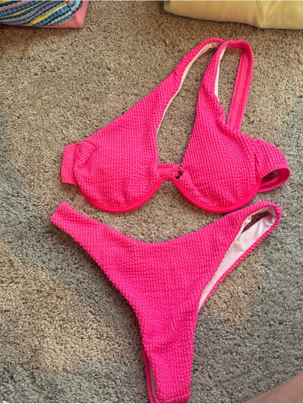 SHEIN Hot Pink Textured Bikini Set